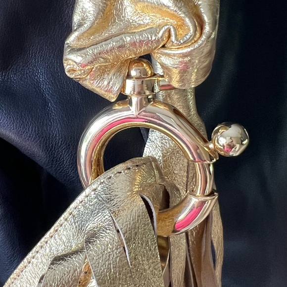 GOLDENBLEU Gold Genuine Leather Fringe Handbag - Picture 8 of 16